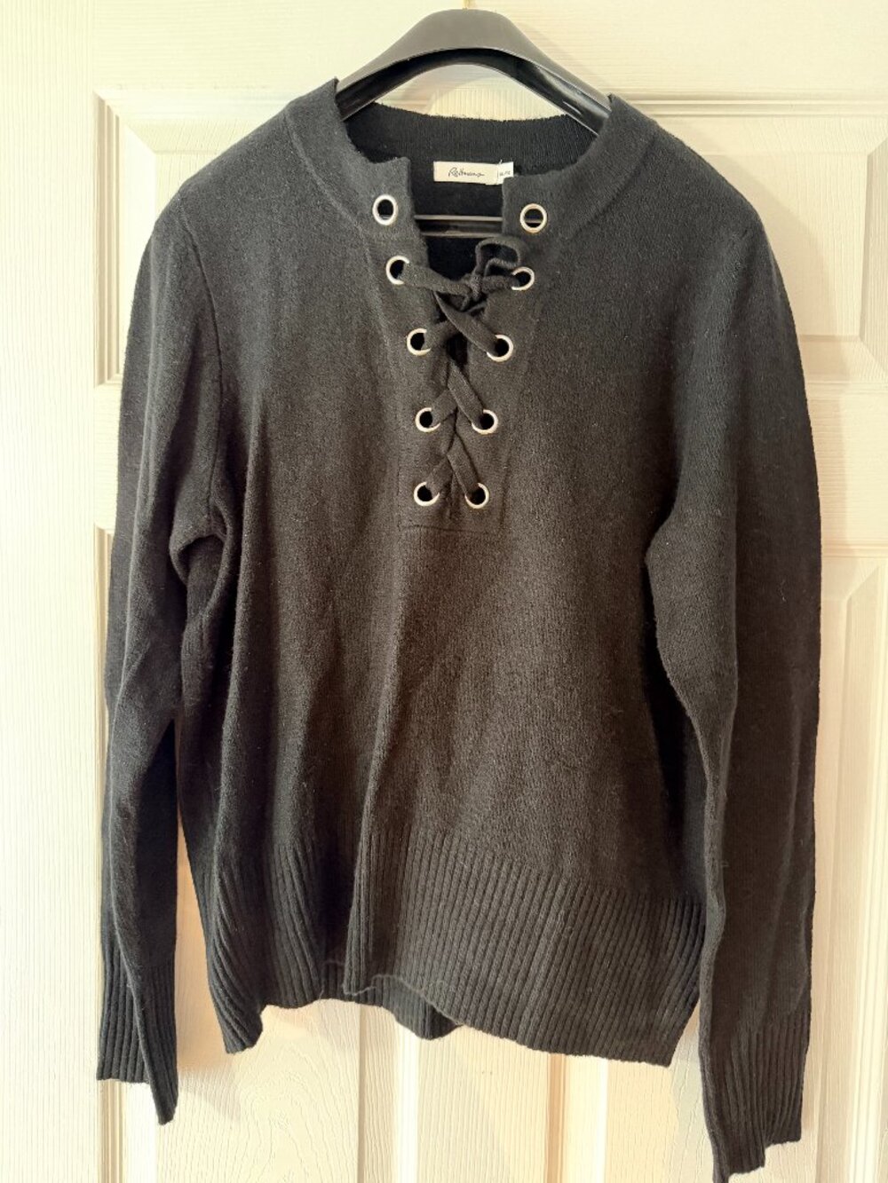 Reitmans Black Lace-Up Neck Sweater – Size XL
